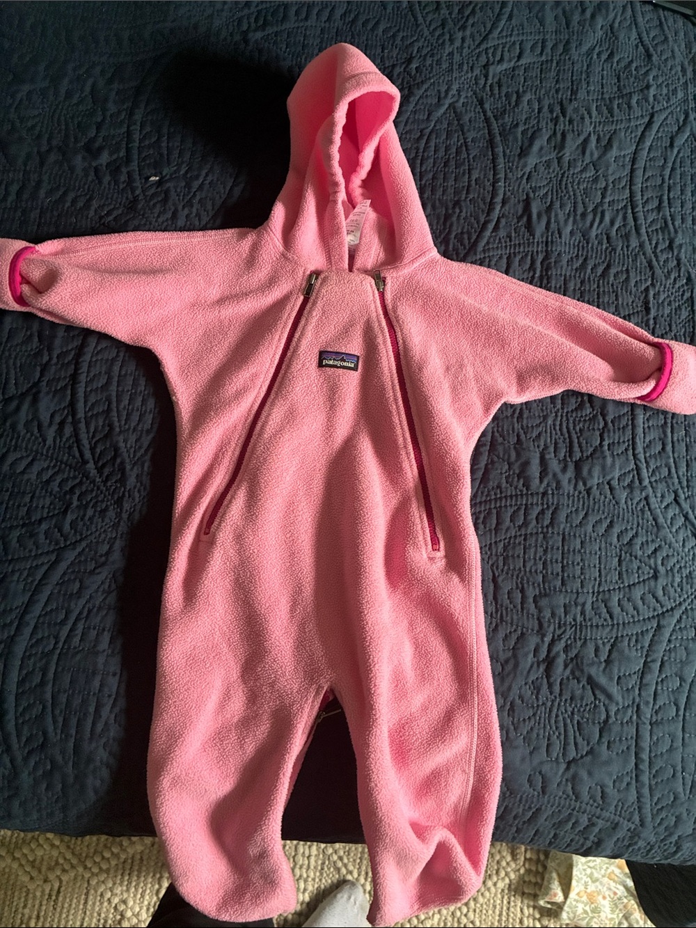 Patagonia Pink Hooded Fleece One-Piece Kids Bodysuit